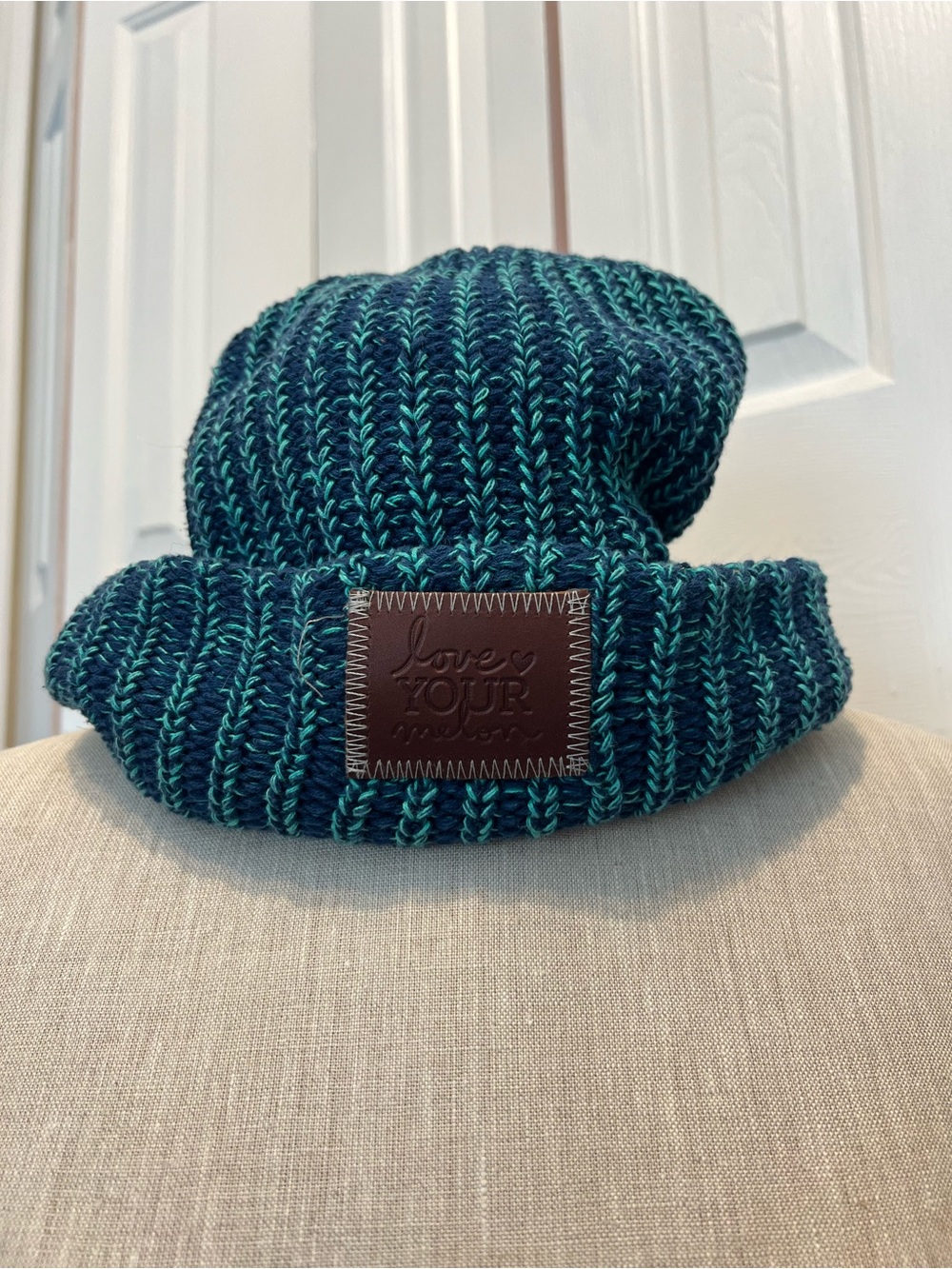 Love Your Melon Teal & Navy Ribbed Knit Cuffed Beanie